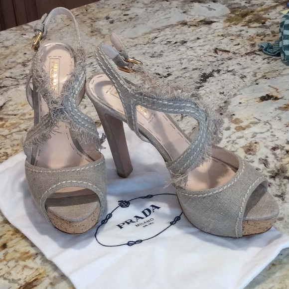 Prada Shoes - Super Cute PRADA Sandals w cork wedge & strap.